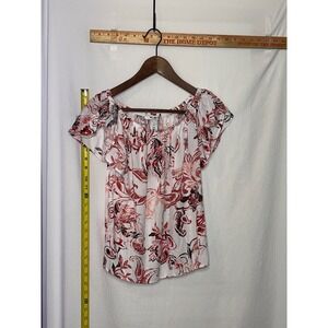 WHBM Womens Off The‎ Shoulder Top Paisley Print Short Sleeve Elastic Neckline M
